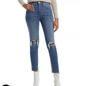 Re/Done 90’s High Rise Ankle Crop Jeans Dusk Destroy, size 28